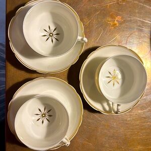 Rare Haviland & Co. Limoges porcelain cups/saucers with scallop, gold edges